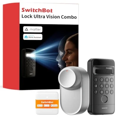 Immagine di SwitchBot WiFi Smart Lock Ultra con Tastierino e Riconoscimento Facciale 3D, Serratura Impronte Digitali, Elettronica Batteria Ricaricabile, Adatta a Matter, Alexa, Google