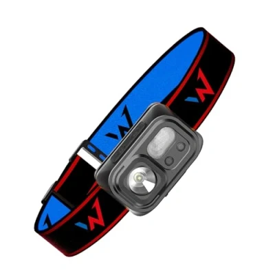Immagine di W WONDER FULL ENERGY Torcia frontale 350 lumen, IP44, 9 modalità di illuminazione, inclinazione regolabile fino a 45, sensore gesto, ricaricabile. Perfetto per tutte le attività notturne.