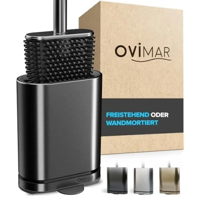 Immagine di Ovimar Scopino per WC Falketind Canna di fucile in silicone con ventilazione Acciaio inossidabile Vassoio raccogligocce rimovibile Solo 6 cm larghezza