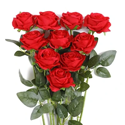 Immagine di JUSTOYOU Bouquet di fiori seta rosa artificiale Home Office Composizioni nozze Rosso (10 PZ)