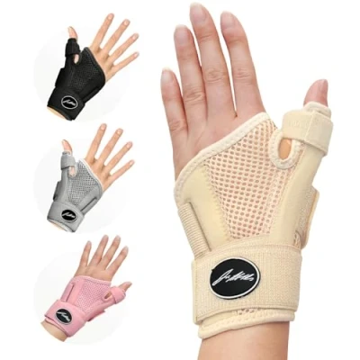 Immagine di Tutore Pollice Destro e Sinistro Ideato da Medici Specialisti Polso con 2 Stecche di Supporto Integrate Sollievo in Caso Artrosi o Tendinite (Confezione Singola, Beige)