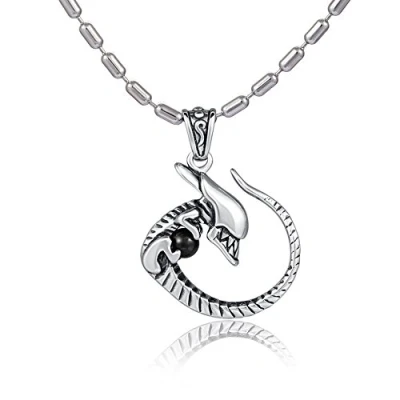Immagine di DonDon collana da uomo con ciondolo in acciaio INOX modello Alien pietra nera lunga 55 cm e confezionata un sacchetto di velluto
