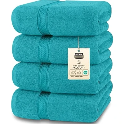 Immagine di Utopia Towels 4 Set Asciugamani da Bagno (69 x 137 cm) in Cotone per Hotel e Spa, Massima Morbidezza assorbenza (Turchese)