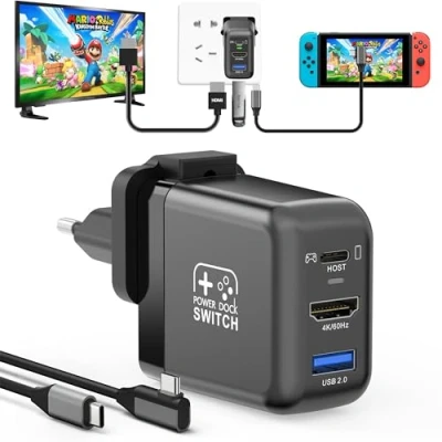 Immagine di RREAKA Switch Dock for Nintendo OLED, 3 in 1 TV Adapter with 4K 60Hz HDMI, USB 2.0 Port, Type C 30W Charger, Portable Docking Station Travel, Samsung Dex S24, MacBook