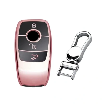 Immagine di M.JVisun Custodia protettiva morbida in TPU per chiave telecomando auto Mercedes Benz 2019 2022 Classe A C G 2017 E 2018 2021 S Fob Rosa lucido Portachiavi