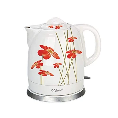 Immagine di Maestro MR066 Bollitore elettrico in ceramica, motivo floreale, 1,5 l, colore: Bianco/Rosso