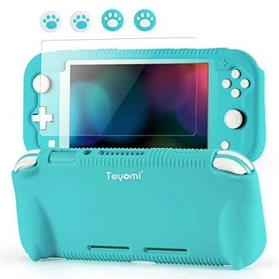 Immagine di Teyomi Custodia protettiva in silicone per Nintendo Switch Lite, con pellicola protettiva, 4 tappi Joystick e gioco carte di credito, design stabile, antiurto antigraffio