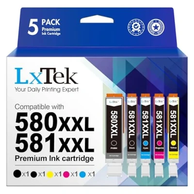 Immagine di LxTek PGI 580 CLI 581 XXL Compatible Cartouches pour Canon Pixma TS8250 TS8151 TS8150 TS6150 TS6151 TS6250 TS6251 TS6350 TR8550 TR7550 TS9150 TS6350a TS9550 TS9551C(5 Pack)