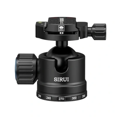 Immagine di SIRUI AM 40 testa a sfera bassa gravità, treppiede in alluminio con enorme da mm, base panoramica 360, livella bolla, piastra QR, carico fino kg