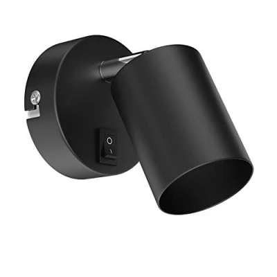 Immagine di ledscom.de lampada da parete WAIKA, interruttore, nero opaco, rotonda, 1x GU10 max. 60W, applique, parete, spot luce lettura, letto,