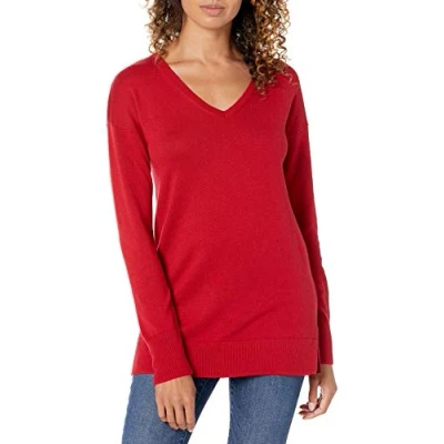 Immagine di Amazon Essentials Maglione A Tunica Leggero Maniche Lunghe Con Scollo v (Disponibile In Taglie Forti) Donna, Rosso, XL