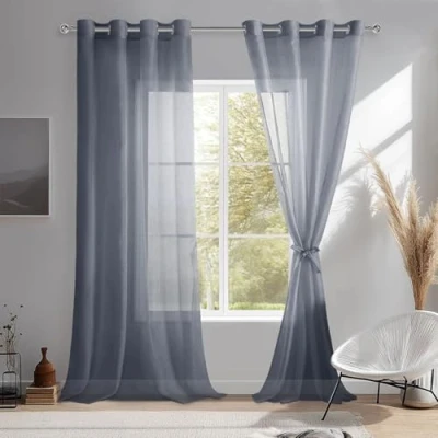 Immagine di DWCN Sheer Tenda in voile trasparente con occhielli, 2 pezzi, per soggiorno, camera da letto, grigio scuro, 210 x 132 cm (altezza larghezza)