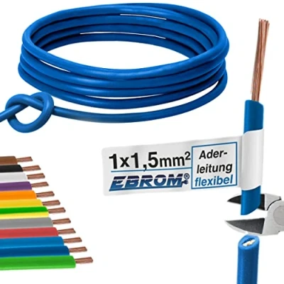Immagine di Cavo di cablaggio Singolo flessibile 1,5 mm2 in PVC H07V K mm² Colore: blu scuro molte lunghezze disponibili incrementi 5 metri, lunghezza: 10 m