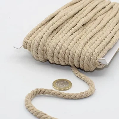 Immagine di Cordino in cotone rotondo, 20 metri, 05 mm, corda intrecciata con anima naturale, ideale per fai da te, cucito, versatile 5 mm 04 beige