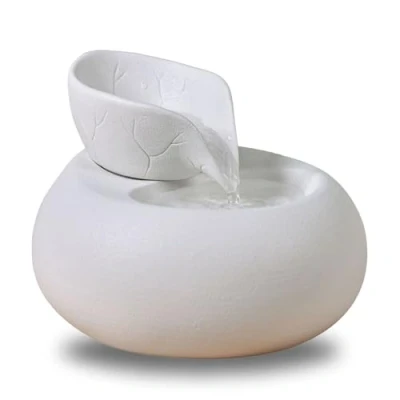 Immagine di Zen&#039;Light SCFV22 01 fontana di vetro e ceramica Crystal Line Toby, in ceramica, una fontana, pompa, illuminazione a LED, manuale d&#039;uso, bianco