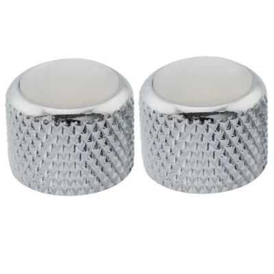 Immagine di Musiclily Pro Metrica 18 Scanalature Push on Manopole Dome Knobs in Acciaio Top Madreperla per Import Chitarra Elettrica e Basso, Cromato (Set di 2)