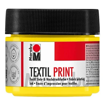 Immagine di Marabu 17030050919 Stampa tessile giallo primario, 100 ml, tintura a base d&#039;acqua, inodore e resistente alla luce, lunga apertura, per tessuti chiari scuri