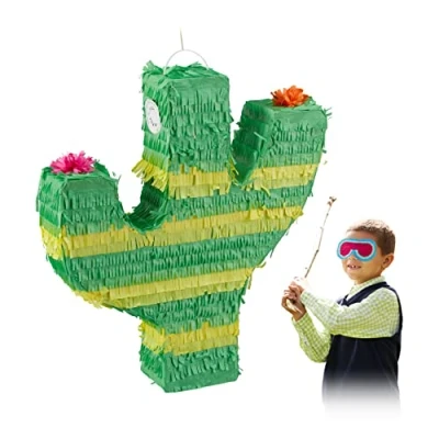 Immagine di Relaxdays Pignatta a Forma di Cactus, da Appendere, per Bambini e Bambine, Compleanno, Feste &amp; Eventi, Riempire,verde