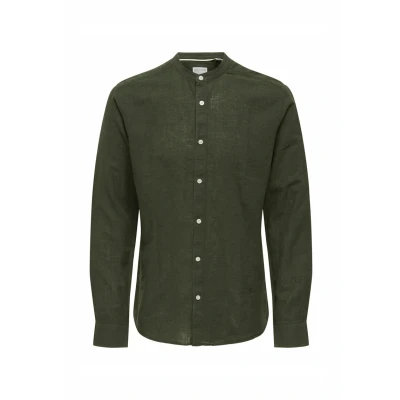 Immagine di ONLY &amp; SONS Onscaiden Life LS Solid Linen MAO Noos Camicia in Lino, Kambaba, S Uomo