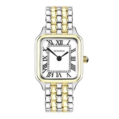 Immagine di Sekonda Classic Monica Maxi Orologio al quarzo da donna, 30 mm, con display analogico e cinturino in lega, colore: Bianco, Bicolore., classico&quot; o &quot;lusso