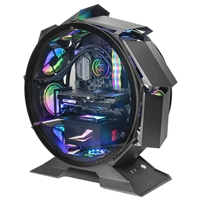 Immagine di Mars Gaming MCORB Nero, Case PC Micro ATX XL, Design Circolare Custom, Doppio Vetro Temperato