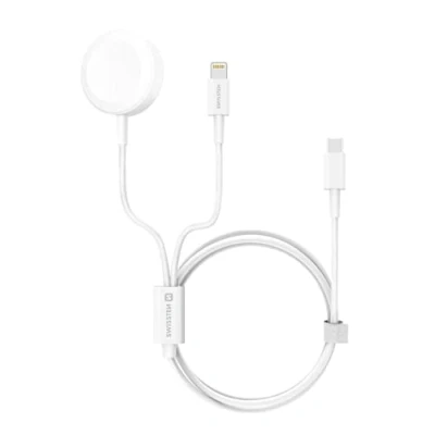 Immagine di Swissten Cavo magnetico, Lightning e USB‑C per la ricarica rapida di Apple Watch iPhone (1,2m) Bianco