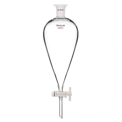 Immagine di StonyLab 1000ml Imbuto Separatore Conico in Vetro, Separatory Funnel Borosilicato a Parete Pesante con 24/40 Giunti e Rubinetto PTFE 1L (1 Litro)