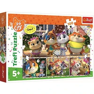 Immagine di Trefl 100 Elementi Colorati con Personaggi Fiabeschi 44 Gatti, Intrattenimento Creativo, Divertimento per Bambini dai 5 anni Puzzle, Colore Cats, Una Bella Squadra di amici, 16442