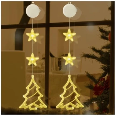 Immagine di Jsdoin Albero di Natale Luci, 2 Pezzi Luci Natalizie Finestra Batteria con Timer, Catena Luminosa Decorative per Decorare Interni e Esterni Matrimonio Feste(Bianco Caldo)