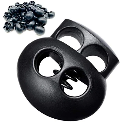 Immagine di CKANDAY Fermacorda a doppio foro, confezione da 40, in plastica, chiusura ovale con molla, per coulisse, zaini e accessori artigianali, colore nero