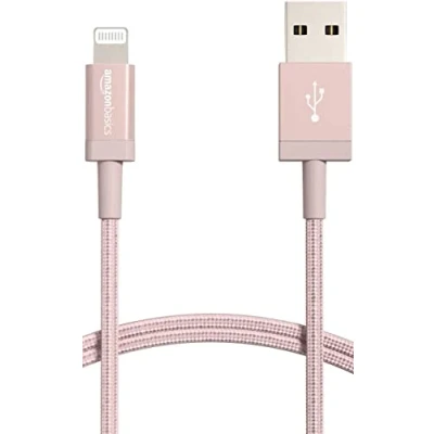 Immagine di Amazon Basics Cavo di ricarica USB a Lightning, certificato MFi, in nylon intrecciato, per iPhone, oro rosa, 1.8 m