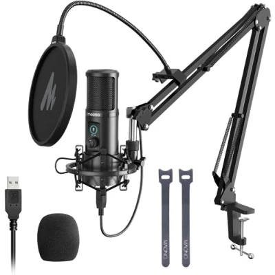 Immagine di MAONO PM421 microfono a condensatore con silenziatore monocomando, USB 192KHZ/24BIT e manopola di guadagno per trasmissione, registrazione, gioco, YouTube
