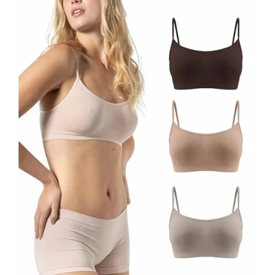 Immagine di Risalti Reggiseno Senza Ferretto Spalla Stretta 3 pz Bralette Donna in Microfibra, Brassiere Top Elasticizzato, Intimo Donna, Cuciture Made Italy