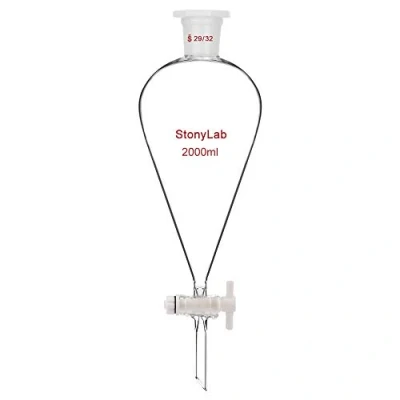 Immagine di stonylab Imbuto Separatore Conico in Vetro Borosilicato Pesante con Giunti 29/32 e Rubinetto di Chiusura PTFE Conical Separatory Funnel, 2000 ml