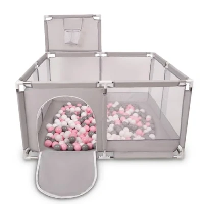 Immagine di Selonis Recinto Per Bambini Con 100 Palline Colorate 6 Cm, Grigio:Bianco/Grigio/Rosa Chiaro