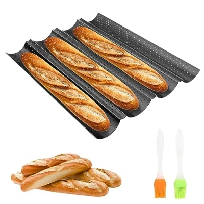 Immagine di MXTIMWAN Teglia per Baguette, Stampo il pane, Pane Francese Con Rivestimento Antiaderente, Tampo Baguette a 4 Griglie, Piastra Traforata