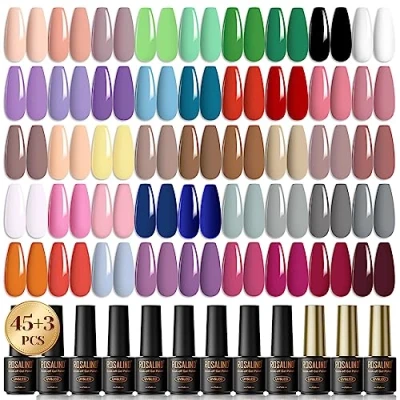 Immagine di ROSALIND Smalto Semipermanente 48pz, con Base e Top Coat, Matt per unghie in gel UV LED Verde Grigio Nudo Autunno Inverno Nail Art
