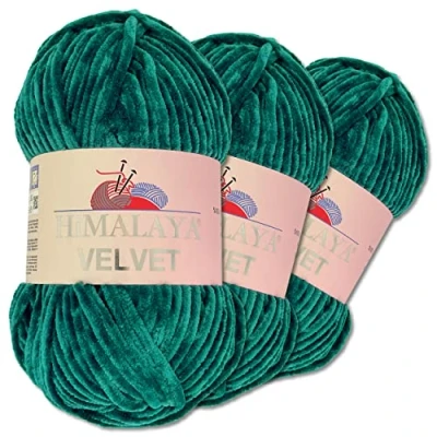 Immagine di Wohnkult Himalaya Velvet Dolphin Gomitolo di lana per lavorare a maglia, ciniglia soffice, accessori, indumenti e coperte, 40 colori scelta, 3 pezzi da 100 grammi l’uno (90048 petrolio)