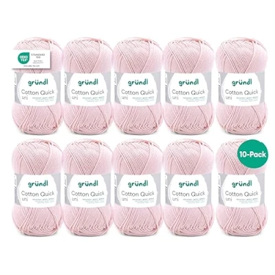 Immagine di Gründl Cotton Quick Uni, 10 gomitoli (Filato colorato in 100%, Certificato Oeko Tex, 50 g / 125 m, Dimensioni ago: 3 4, x g), Nude, Cotone, 31 32 7.5 cm, 500 unità