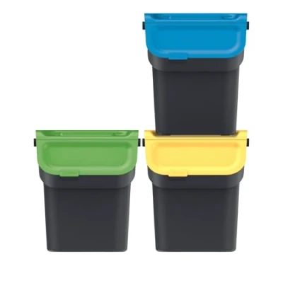 Immagine di PROSPERPLAST Sistema di raccolta differenziata dei rifiuti, 3 x 20 l, con filtro ai carboni attivi, contenitore per la rifiuti coperchio, in plastica (nero)