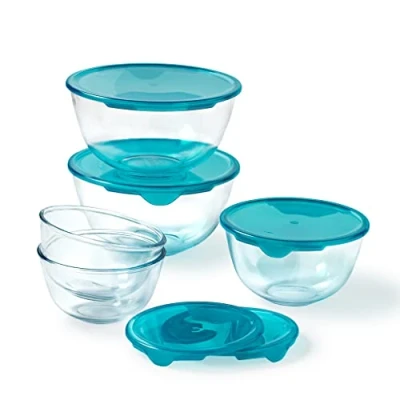 Immagine di Pyrex Set di 5 ciotole/insalatiere con coperchi 2 x 0,5 L + 1 Vetro borosilicato Estrema resistenza Compatibile lavastoviglie Made in France