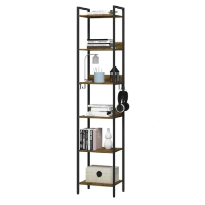 Immagine di WOLTU Libreria a 6 Ripiani, Scaffale con 4 Ganci Industriale, Scala in MDF e Metallo per Soggiorno, Cucina, Studio, Ufficio,Nero,40x30x187cm RGB931hov