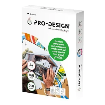 Immagine di Pro Design 10260059101 Risma di carta per stampante laser a colori, A4, 160 g, 250 fogli, colore bianco