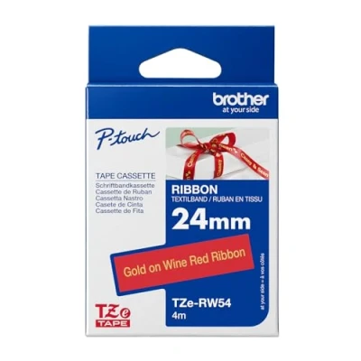 Immagine di Brother TZERW54 Nastro in tessuto TZE sfondo rosso scuro e scritta oro da 24MM x 4m di lunghezza