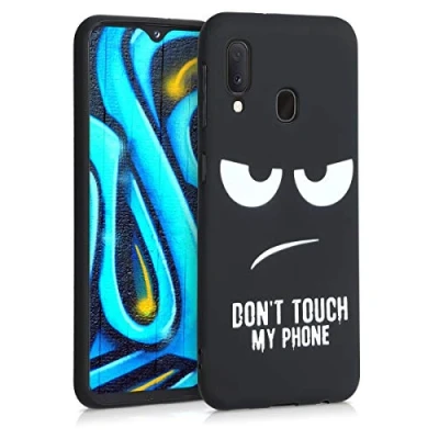 Immagine di kwmobile Cover Compatibile con Samsung Galaxy A20e Custodia in Silicone TPU Protettiva Soft Case Don&#039;t touch my phone bianco/nero