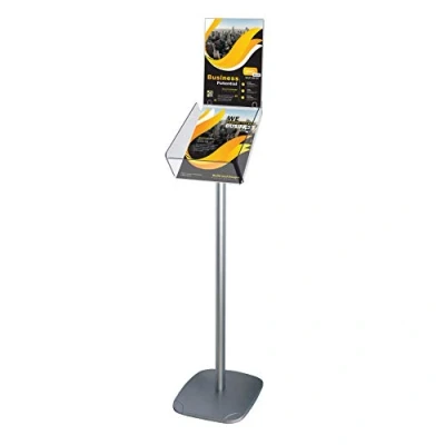 Immagine di DISPLAY SALES porta menu ristorante Plus DIN A4 formato verticale incluso supporto per cartello superiore volantini con vassoio portadepliant in acrilico trasparente