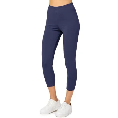 Immagine di Merry Style Leggings Donna 3/4 Pantaloni Capri Morbidi e Confortevoli Leggins in Cotone Traspirante Elastici Delicati sulla Pelle Sensibile MS10 199 (Navy Blu, 4XL)