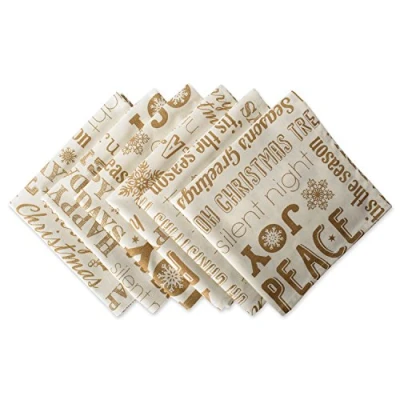 Immagine di DII Biancheria da Tavolo Pranzo per Le Decorazione Cucina in Tessuto Metallico, Cotone, Coriandoli a Pois Argento e Oro, Christmas Napkin Set, 20x20, 6 unità