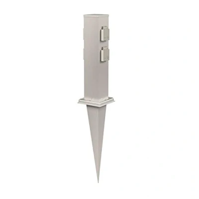 Immagine di ledscom.de Colonna di presa da giardino Polly con picchetto a terra per esterni, 4 vie, in acciaio inox, quadrata, 38cm