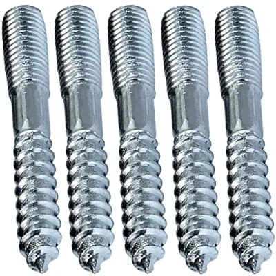 Immagine di AERZETIX C44779 Set di 5 vite a doppio filetto prigioniero punto metallo/legno con o senza tasselli Ø8x60mm acciaio zincato colore argento